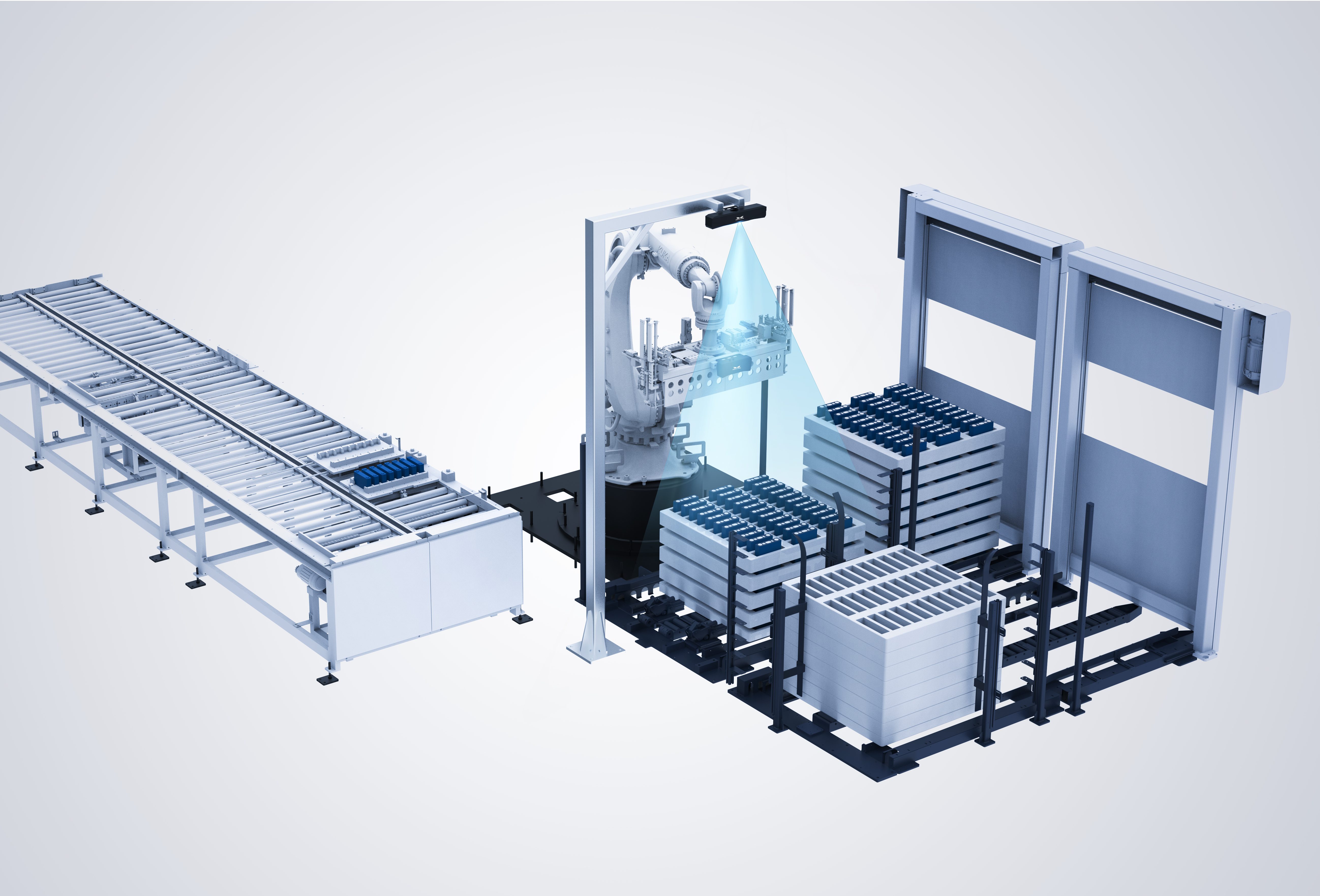 AI視覺(jué)引導(dǎo)電芯模組上料裝配 AI視覺(jué)引導(dǎo)電芯模組上料裝配